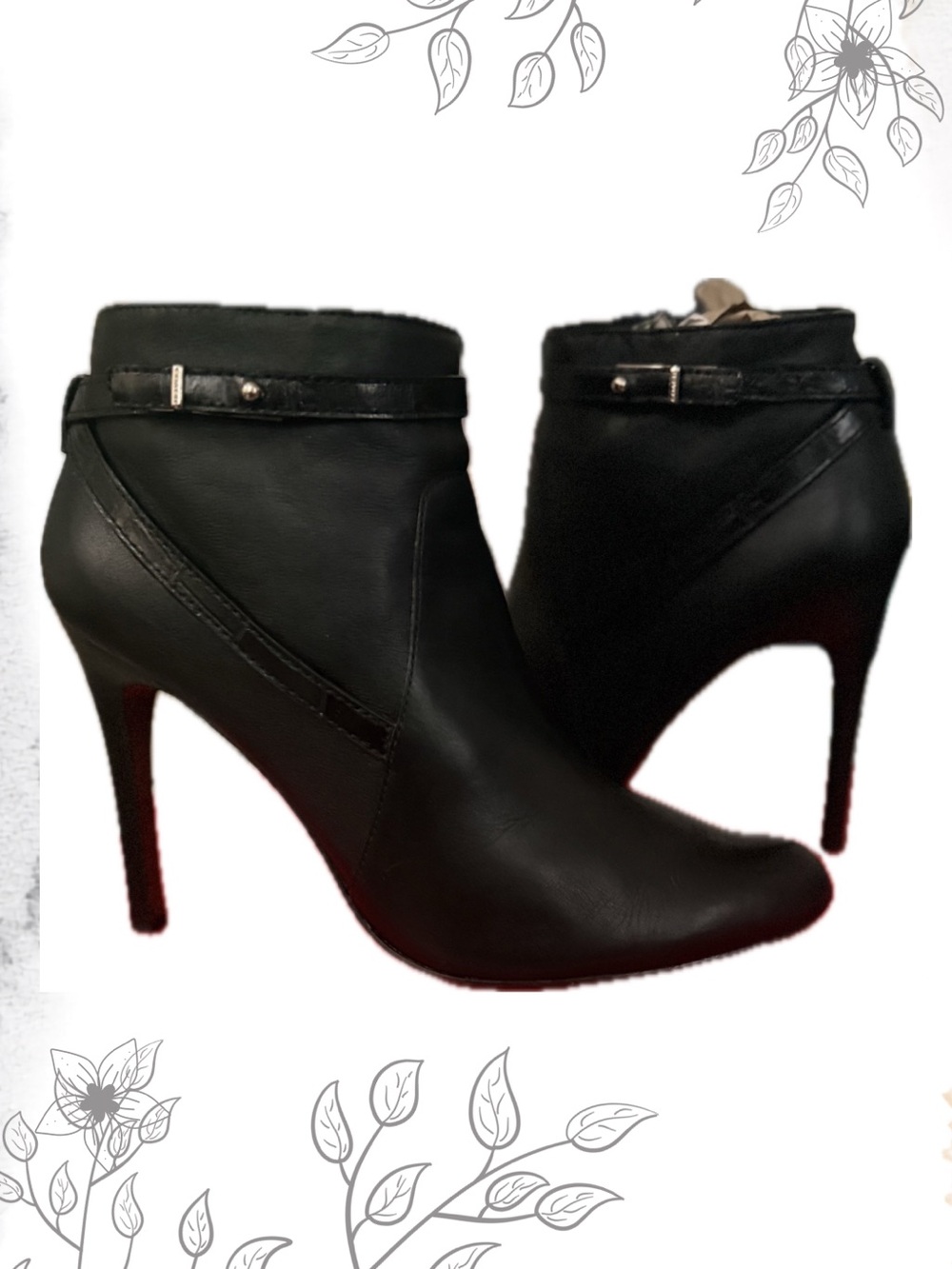 COACH URSA - Classic Black Stiletto Ankle Boots with Strap Detail